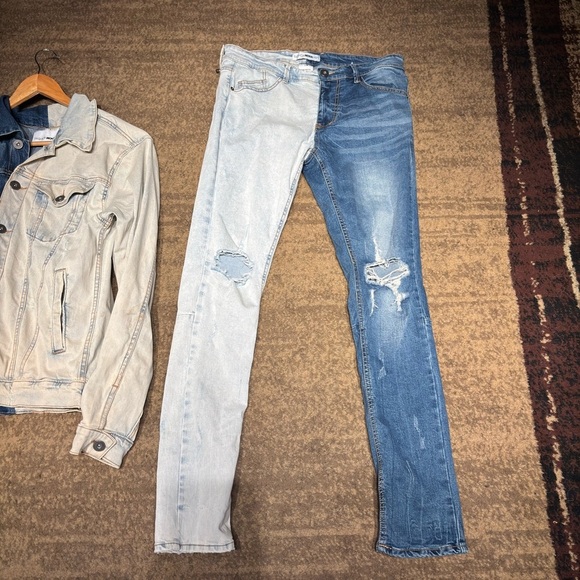 Fashion Nova Two-Tone Denim Jacket & Jeans Set – Men’s Medium - Picture 3 of 12